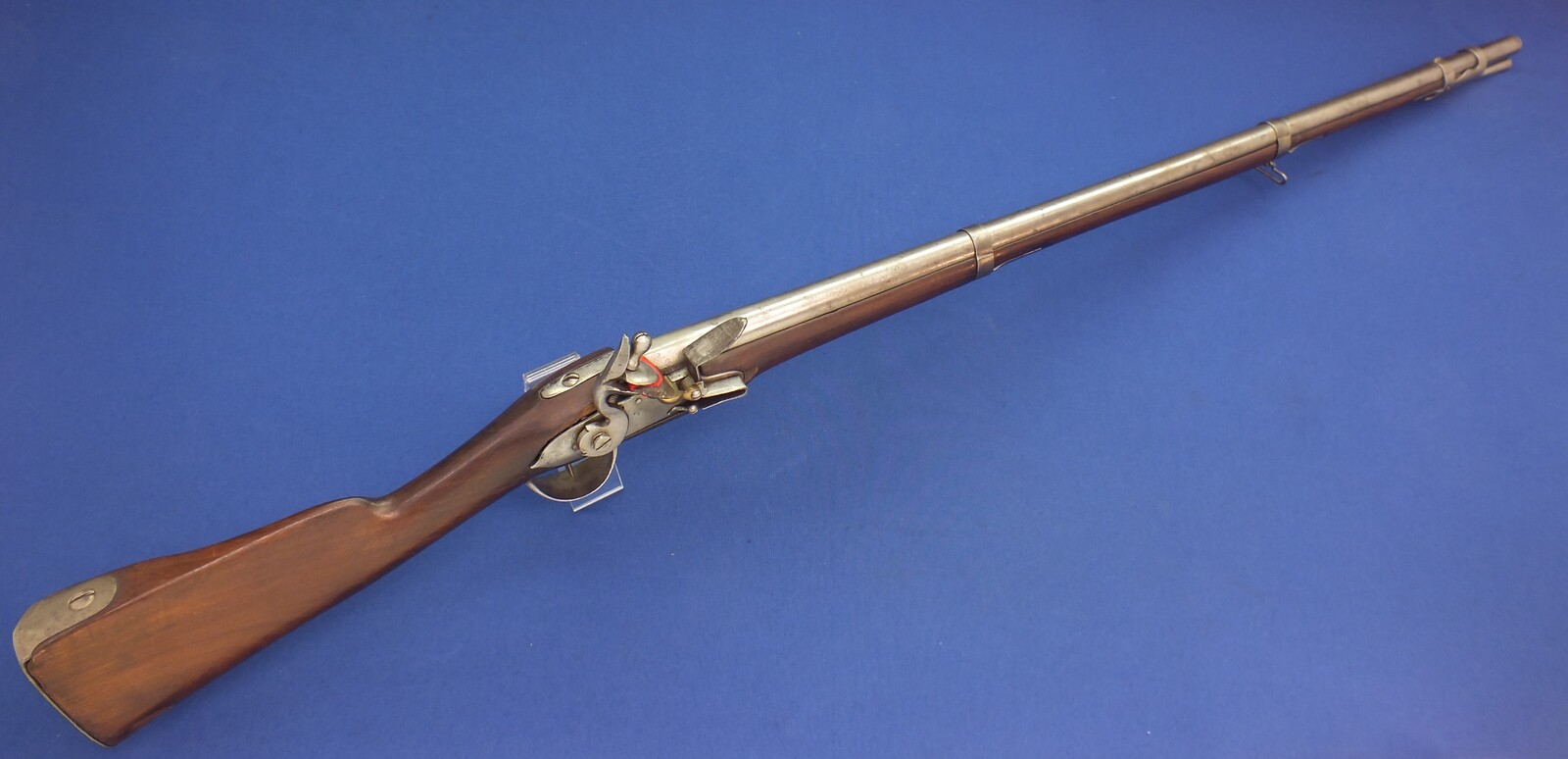 An antique  unrestored French Revolution Period Flintlock Musket Model 1777, caliber 18 mm, length 140 cm, complete with bayonet, in good condition. Price 750 euro