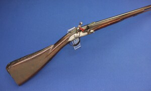 An early Swiss Flintlock Sporting Gun, circa 1700, signed Le Montauban Geneve (also known as Antoine Carnus Geneve 1697-1722), caliber 16 mm smooth, length 155 cm, in very good condition. Price 2.500 euro